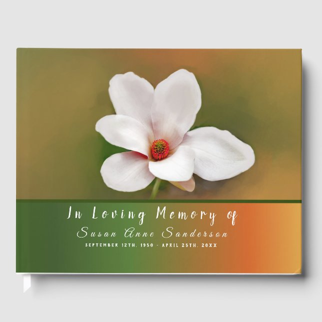 Magnolia Flower Funeral Memorial Guest Book (Front)