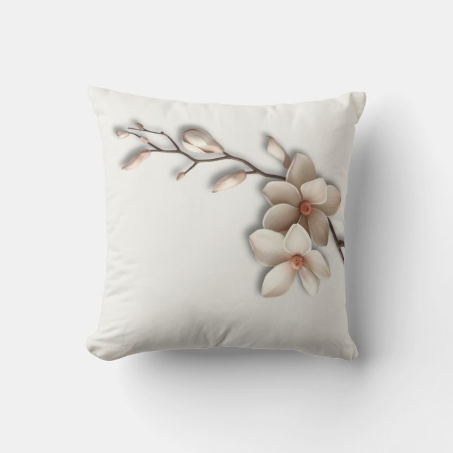  Magnolia Flower Minimalist Zen Cushion (Front)