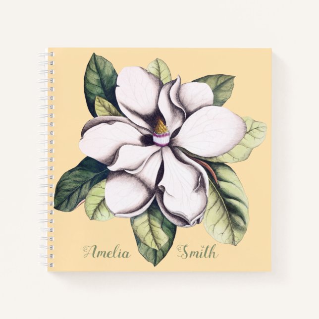 Magnolia Flower Monogram Name Notebook (Front)