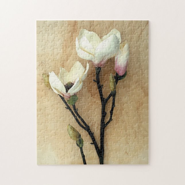 Magnolia flower on Parchment Modern Photography Jigsaw Puzzle (Vertical)