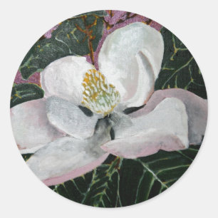 magnolia flower painting acrylic wall art classic round sticker