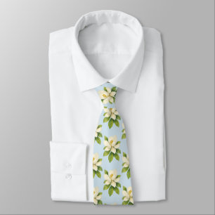 Magnolia Flower Painting Coastal Beach Pattern Tie