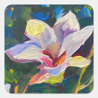 Magnolia flower painting  square sticker