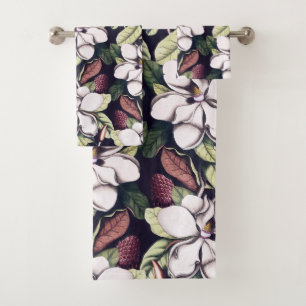 Magnolia Flower Pattern Bath Towel Set