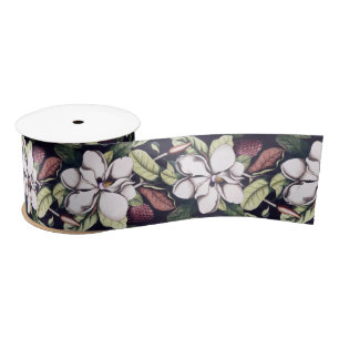 Magnolia Flower Pattern Satin Ribbon