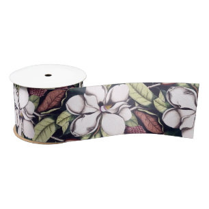 Magnolia Flower Pattern Satin Ribbon