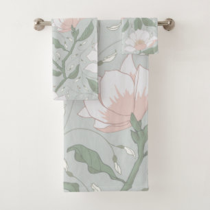 Magnolia flower print bath towel set