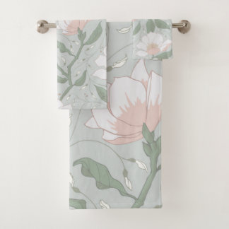 Magnolia flower print bath towel set