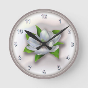 Magnolia Flower Round Clock