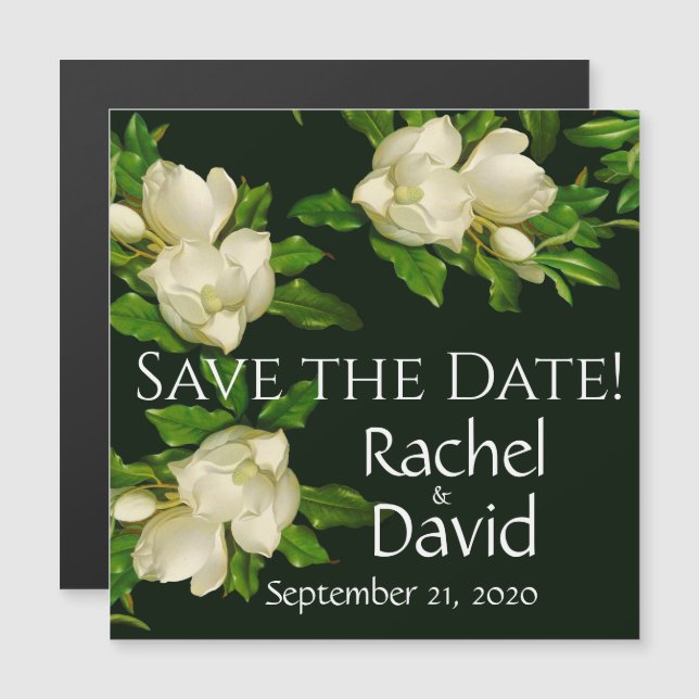 Magnolia Flower Save the Date Thin Magnetic Card (Front/Back)