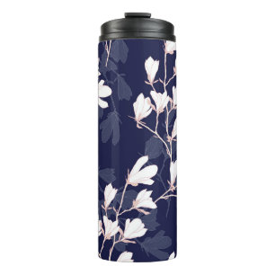 Magnolia flower seamless pattern with white flower thermal tumbler