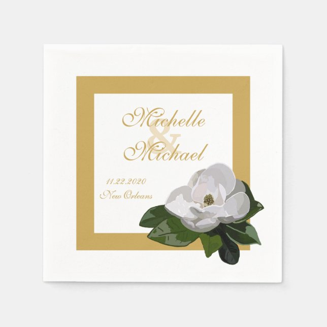 Magnolia Flower Wedding Event Napkin (Front)