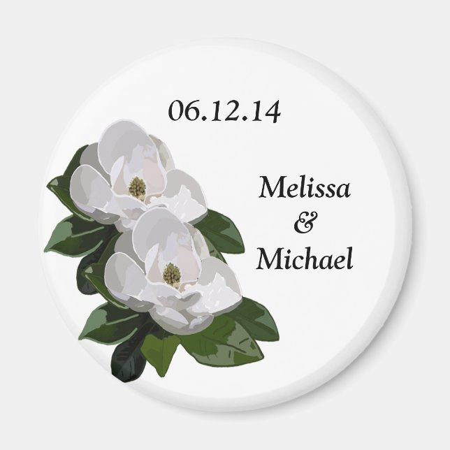 Magnolia Flower Wedding Save the Date Magnet (Front)