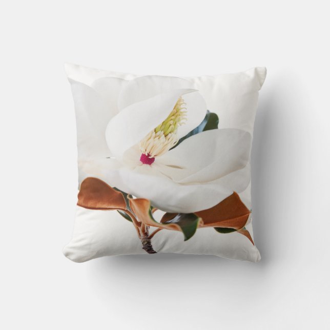 Magnolia Flower White Magnolias Floral Blossom Cushion (Front)