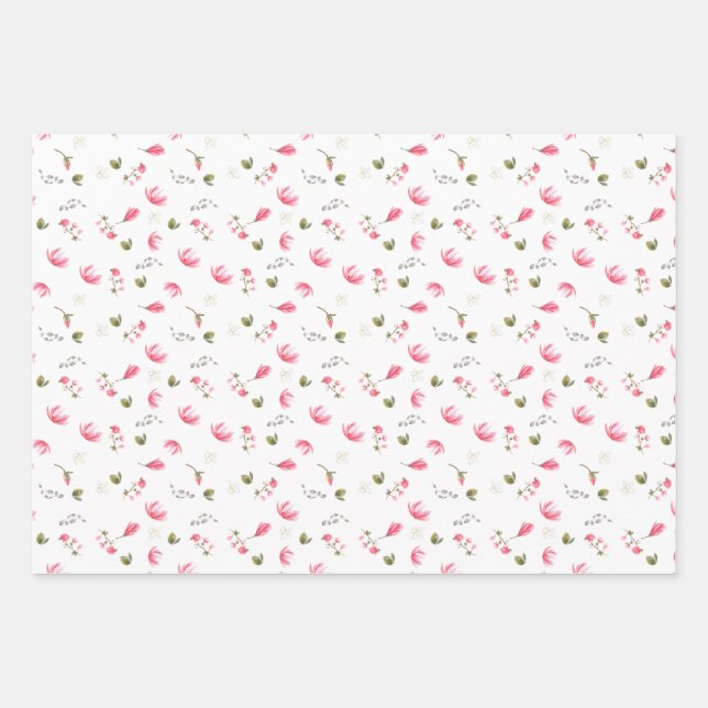Magnolia flower wrapping paper, pink Magnolias  Wrapping Paper Sheet (Front)