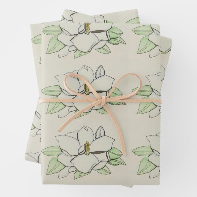Magnolia Flower Wrapping Paper Sheet (In situ)