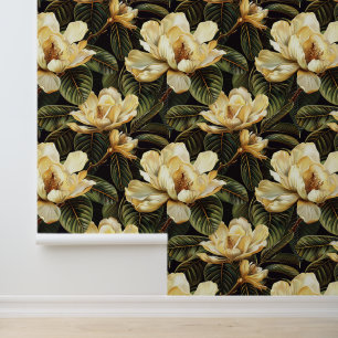 Magnolia flowering with green petals vintage style wallpaper