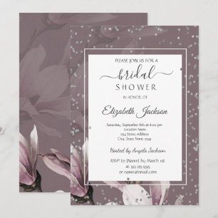 Magnolia Flowers Diamonds Bridal Shower Invitation