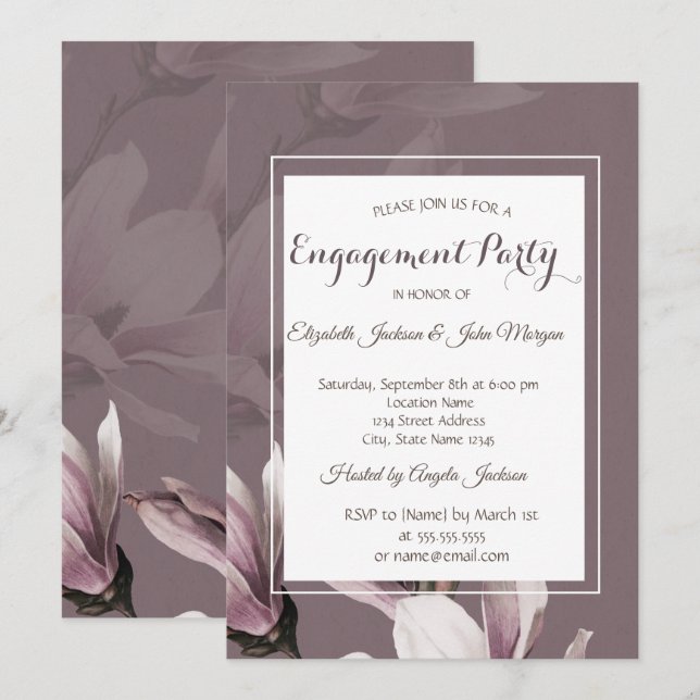 Magnolia Flowers Engagement  Invitation (Front/Back)