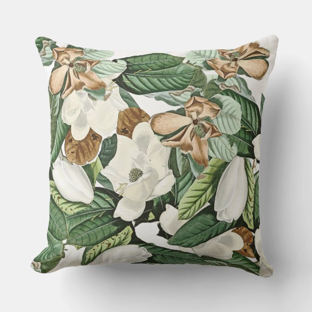 Magnolia Flowers Floral Leaves Throw Pillow (Front)