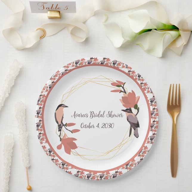 Magnolia Flowers in Coral Bridal Shower  Paper Plate (Wedding)