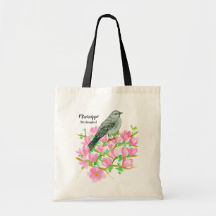 Magnolia Flowers Mockingbird Watercolor Tote Bag