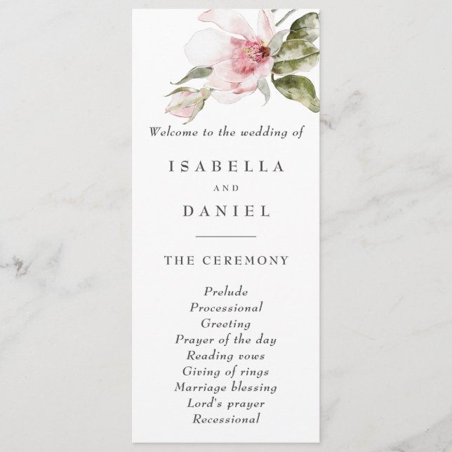 Magnolia Flowers Modern Simple Wedding Programs Programme (Front)