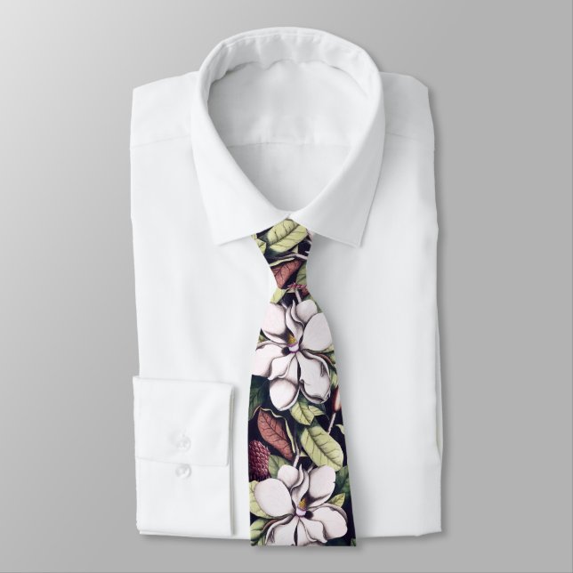 Magnolia Flowers Pattern Tie (Tied)