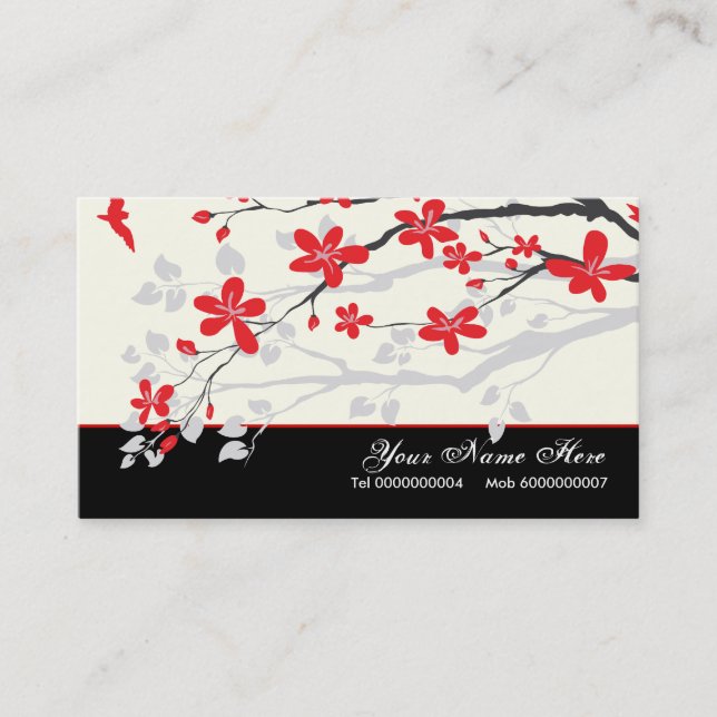 Magnolia flowers red black floral business card (Front)