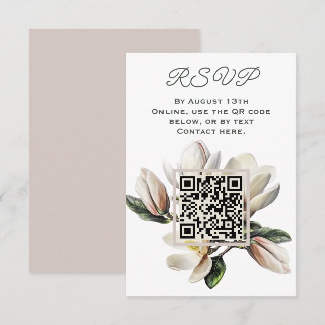 Magnolia Flowers RSVP QR code Enclosure Card (Front/Back)