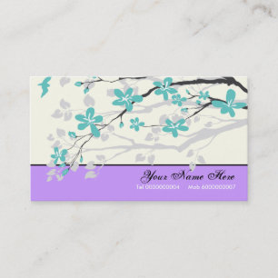 Magnolia flowers turquoise blue purple floral business card