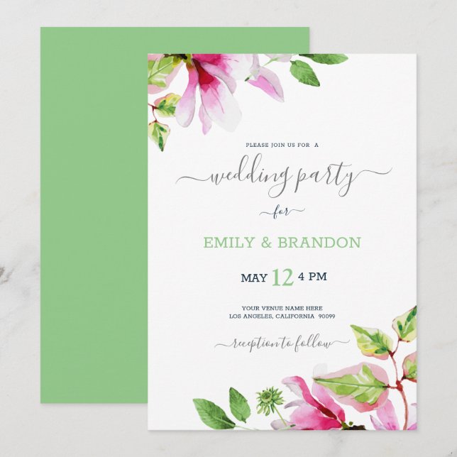 Magnolia flowers wedding frame invitation (Front/Back)