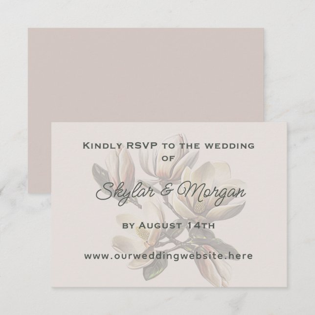 Magnolia Flowers Wedding Website Response Cards (Front/Back)