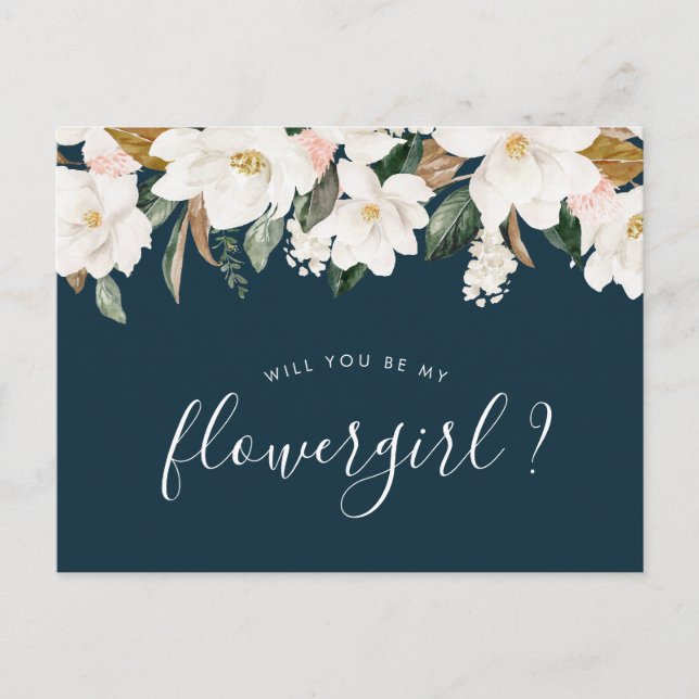 magnolia flowers will you be my Flowergirl card (Front)