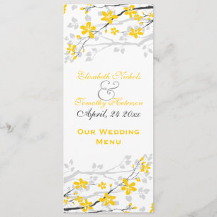 Magnolia flowers yellow, grey wedding Menu card