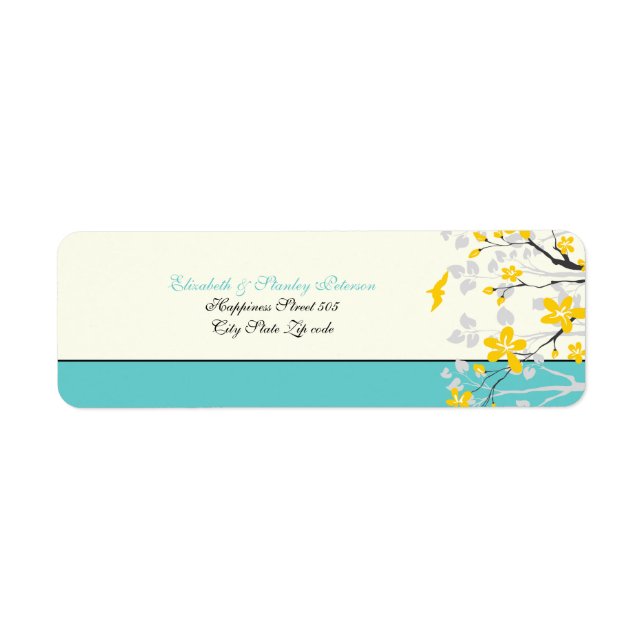 Magnolia flowers yellow turquoise wedding label (Front)