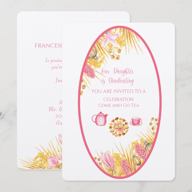 Magnolia Frame Our Daughter Is Graduating Linen  Invitation (Front/Back)