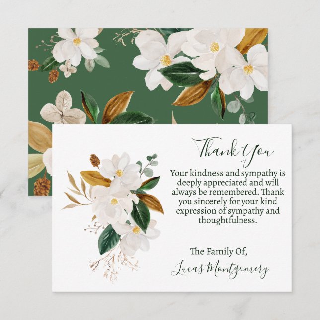 Magnolia Funeral Thank You, Sympathy   Card (Front/Back)