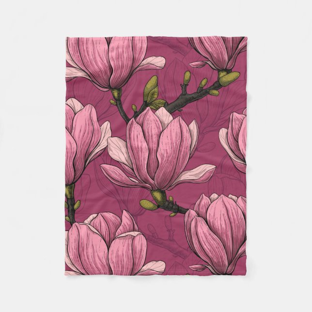 Magnolia garden fleece blanket (Front)