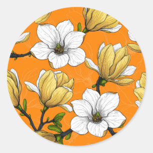 Magnolia garden in yellow classic round sticker