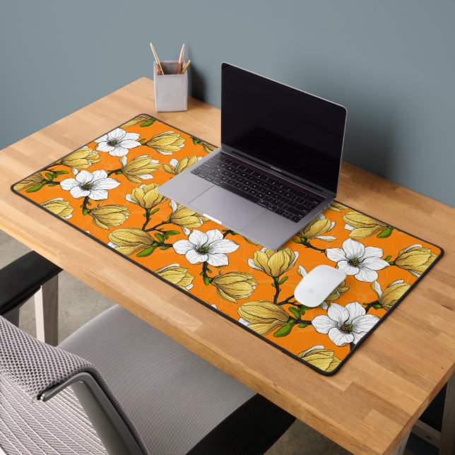 Magnolia garden in yellow desk mat (Office 2)