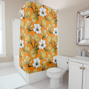 Magnolia garden in yellow shower curtain