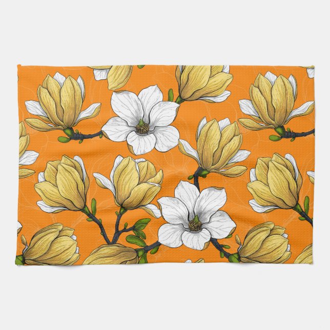 Magnolia garden in yellow tea towel (Horizontal)