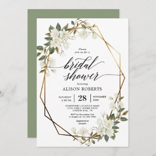 Magnolia geometric frame bridal shower invitation
