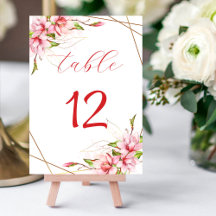 Magnolia geometric frame gold foil table number
