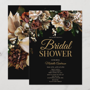 Magnolia Gold and Black Floral Bridal Shower Invitation