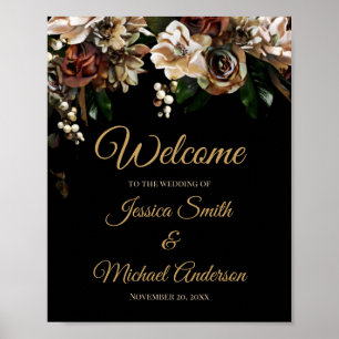 Magnolia Gold and Black Floral Wedding Invitation Poster