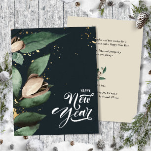 Magnolia Gold Confetti    Happy New Year Flat Holiday Card
