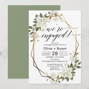 Magnolia gold geometric frame engagement party invitation