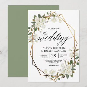 Magnolia gold geometric frame wedding invitation